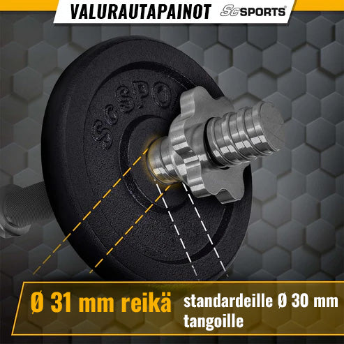 Säädettävä valurautakäsipainosarja 70 kg, 30/31 mm