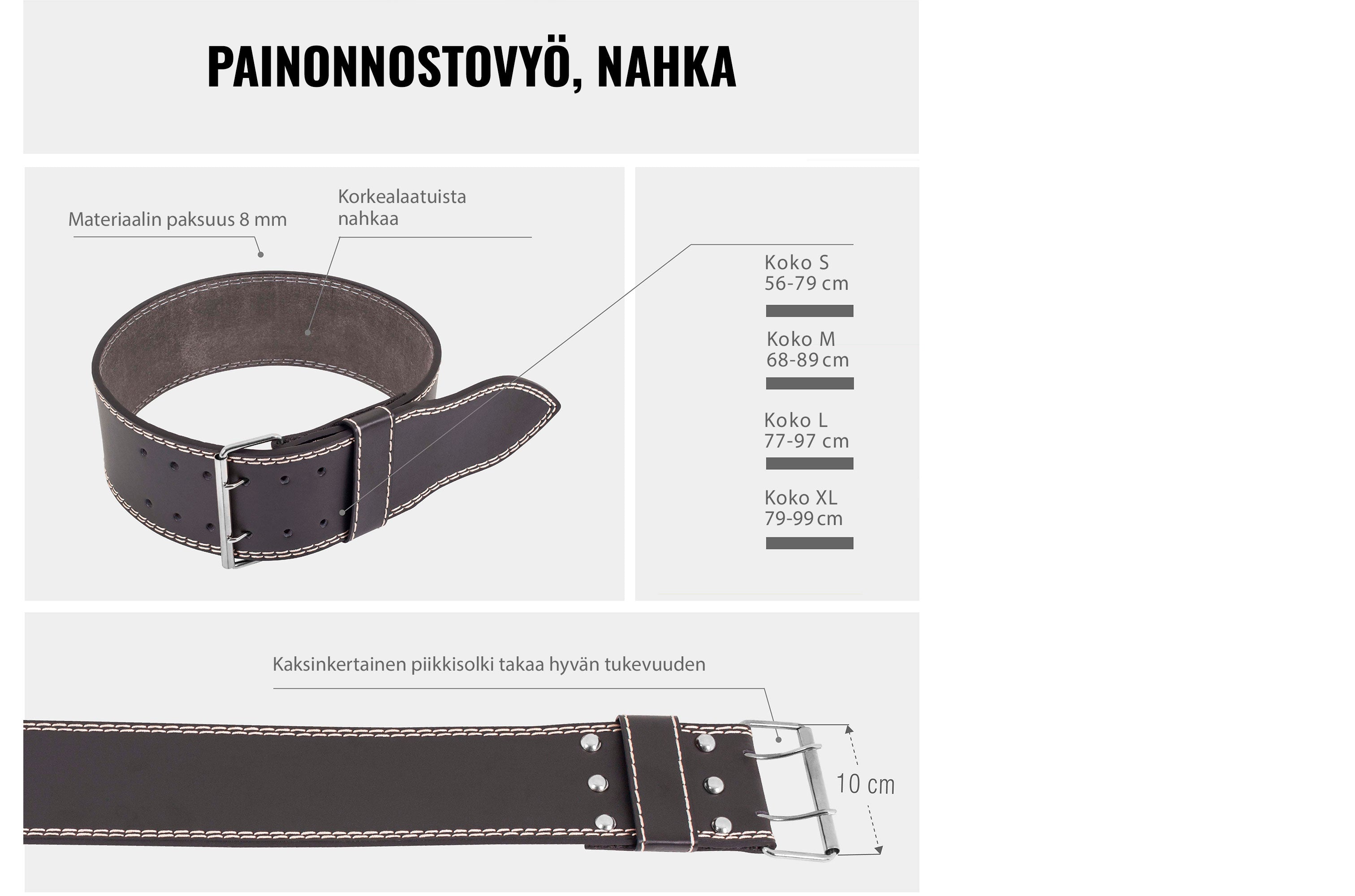 Nahkainen voimanostovyö XL 10 x 79–99 cm