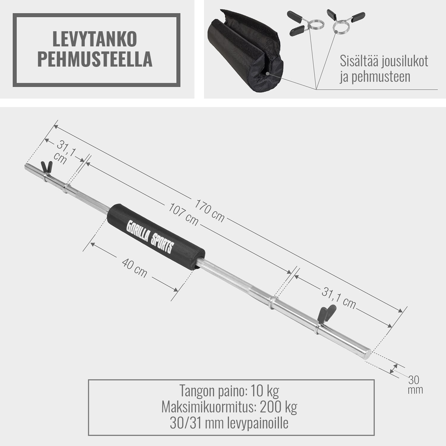 Levytanko 170 cm jousilukoilla ja pehmusteella