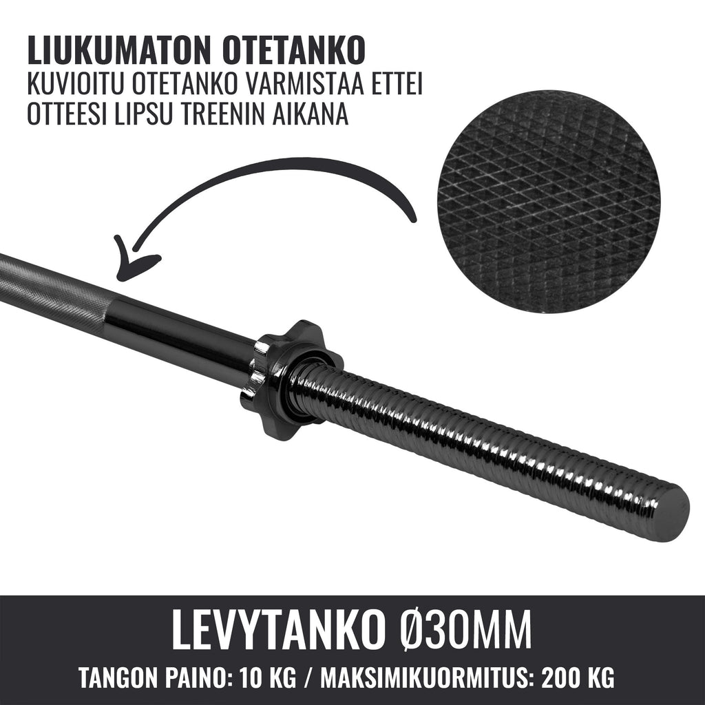 Suora levytanko 170 cm kierrelukoilla, 30 mm