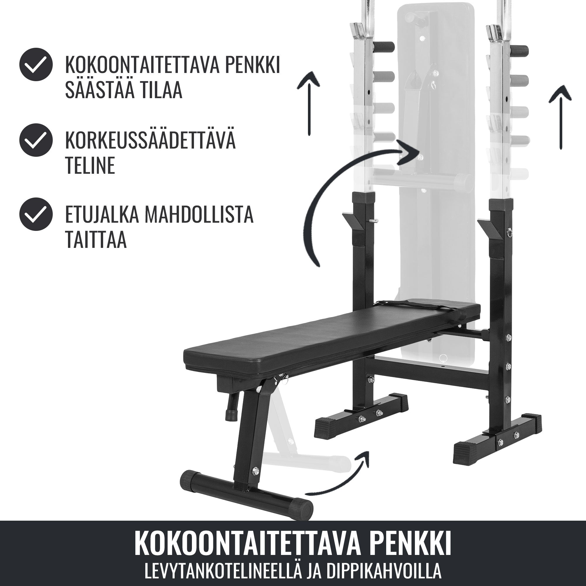 Säädettävä painonnostopenkki ja levytankosarja 100 kg