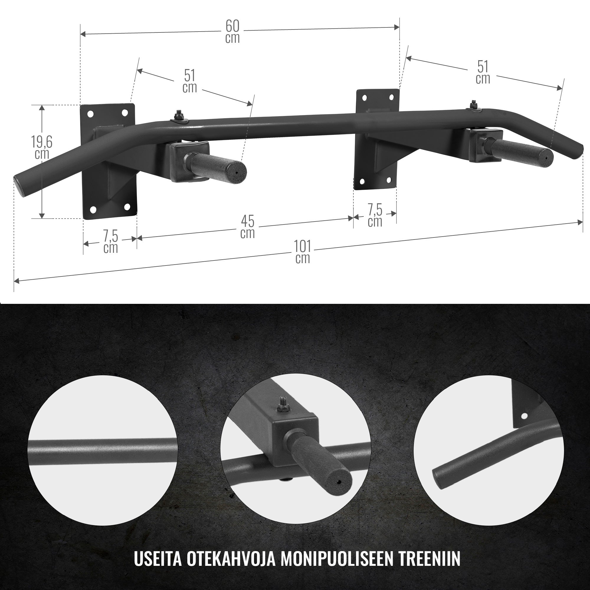 Seinään kiinnitettävä leuanvetotanko, valkoinen