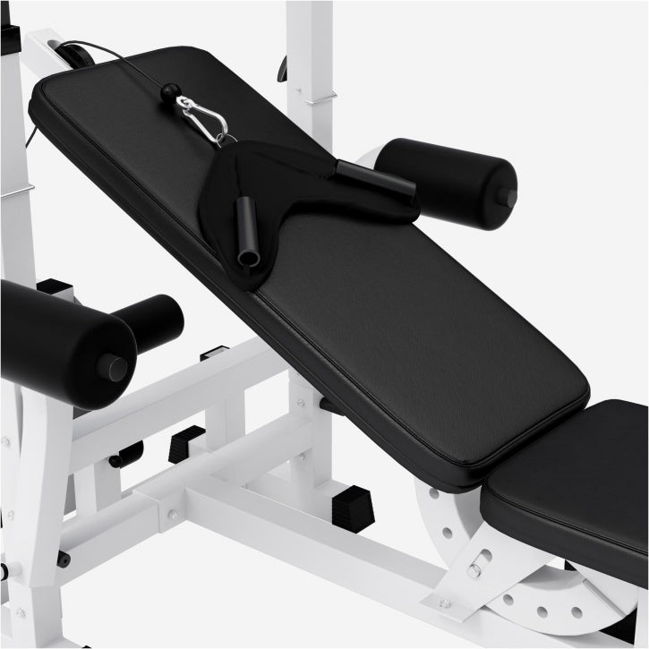 Säädettävä painonnostopenkki + 100 kg levytankosetti, valkoinen