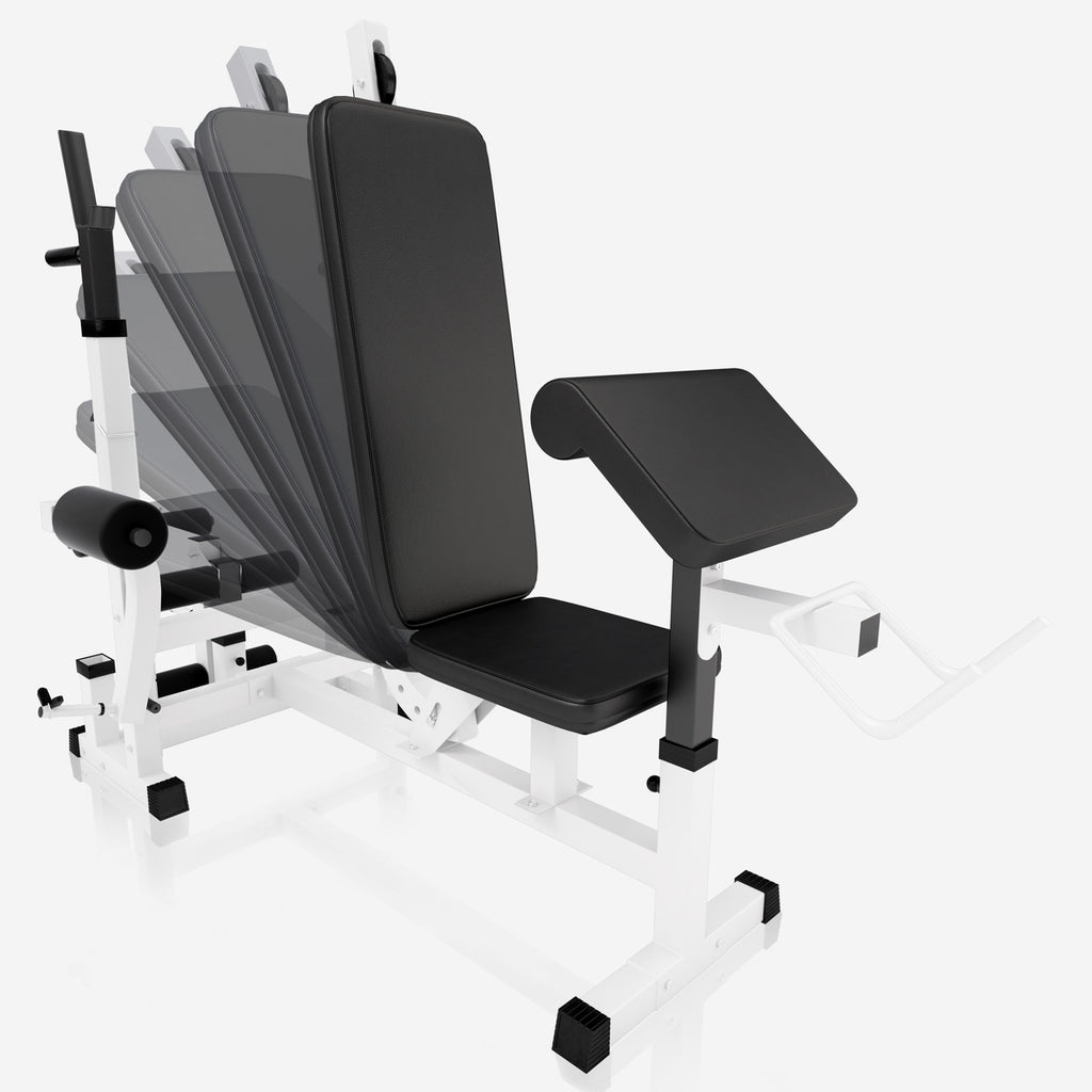 Säädettävä monitoimipenkki max 280 kg, valkoinen