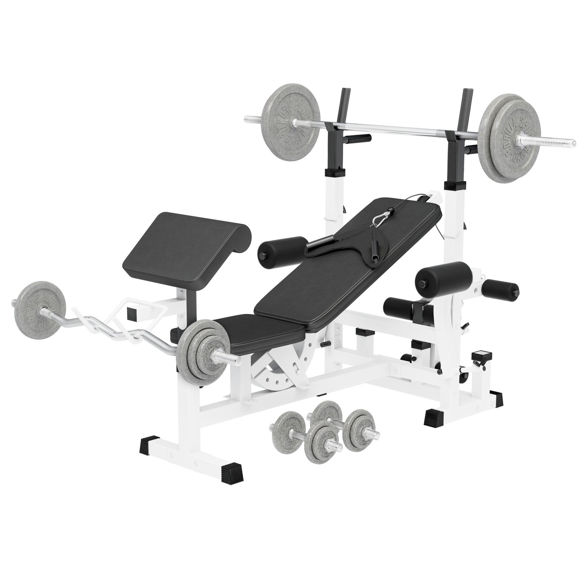 Säädettävä painonnostopenkki + levytankosarja 108 kg
