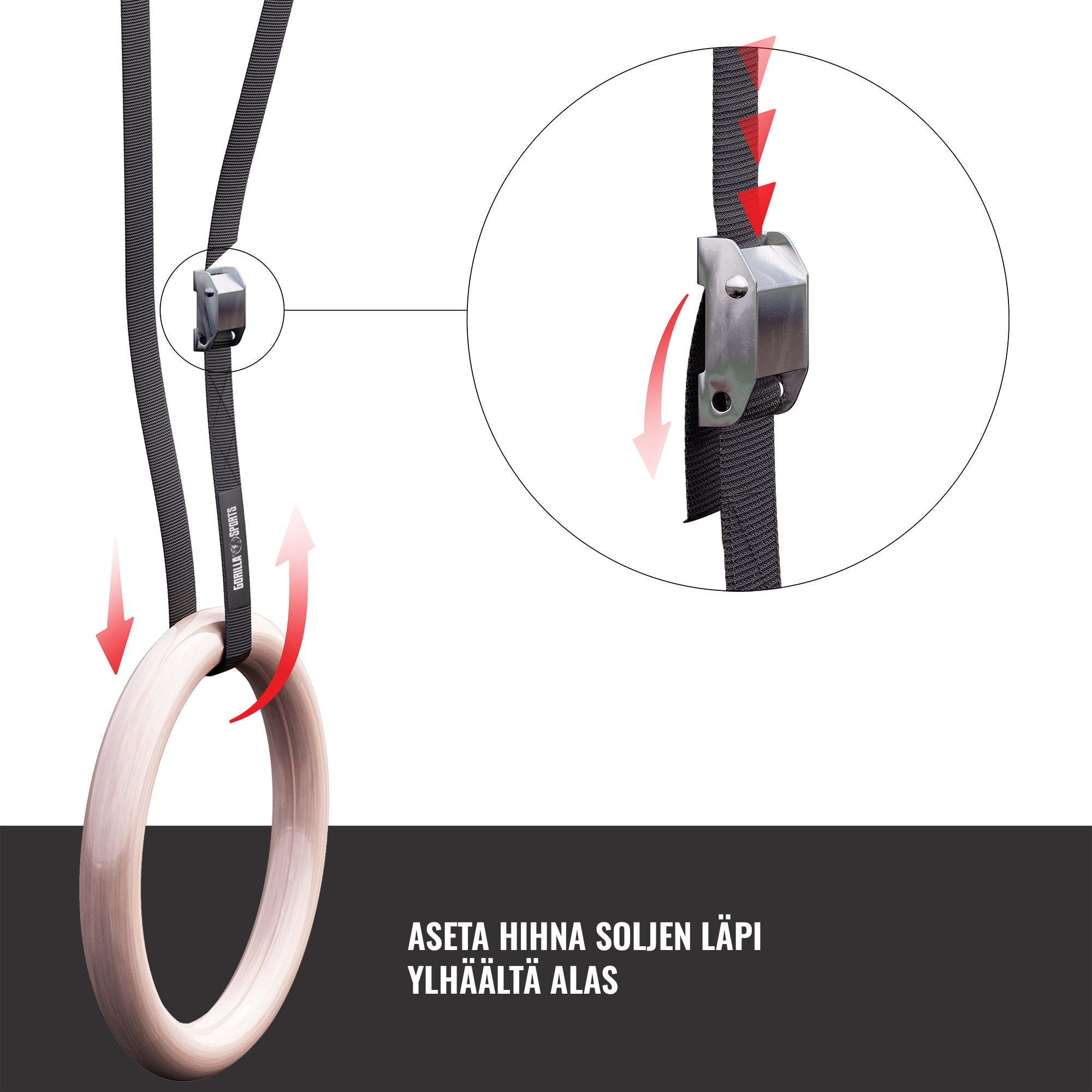 Puiset voimistelurenkaat 23 cm hihnoilla
