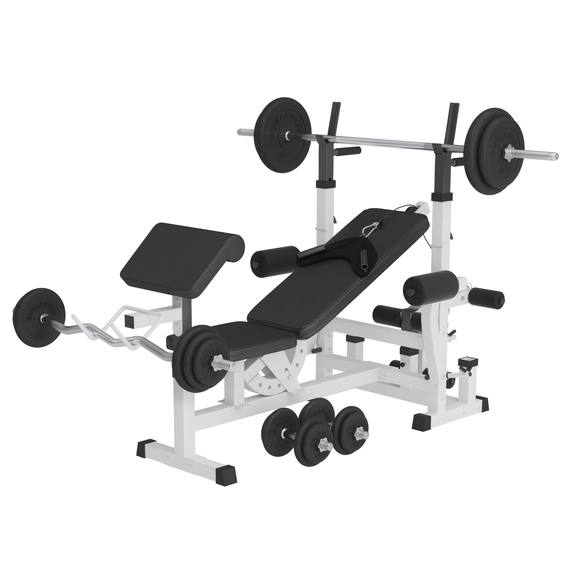 Monipuolinen painonnostopenkki + 108 kg levytankosarja