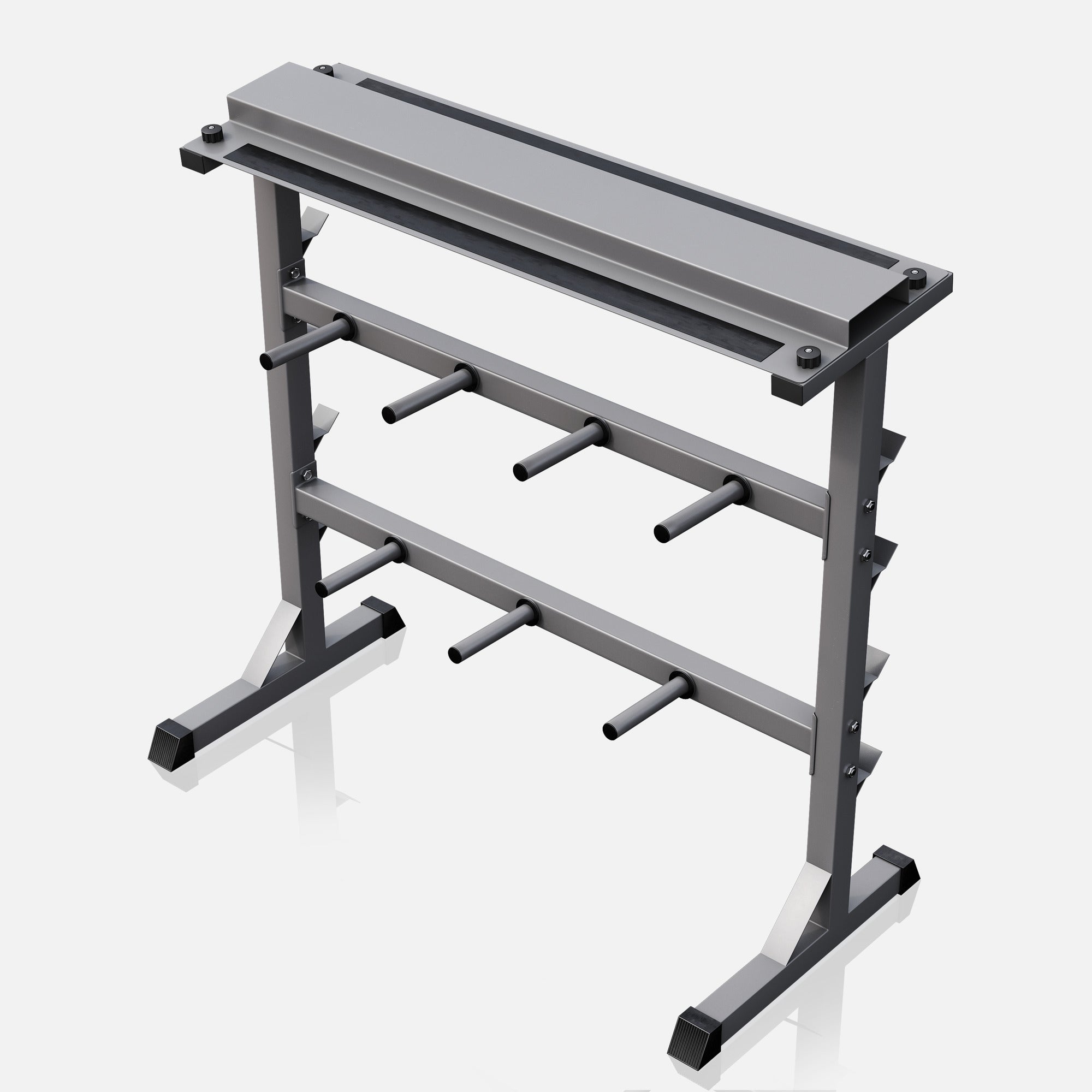 3-In-1 painoteline levypainoille, käsipainoille ja tangoille, harmaa