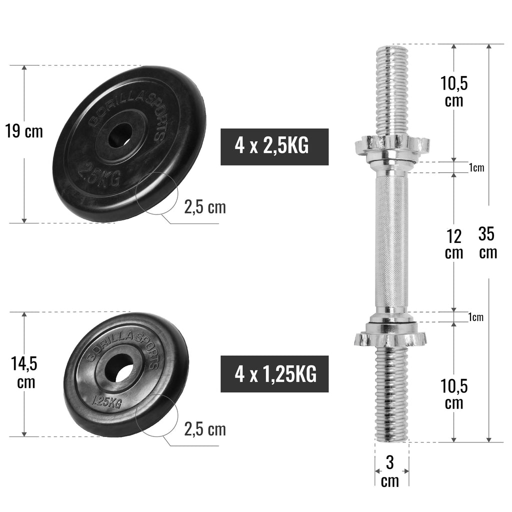 Kumipinnoitettu käsipainosetti 20 kg