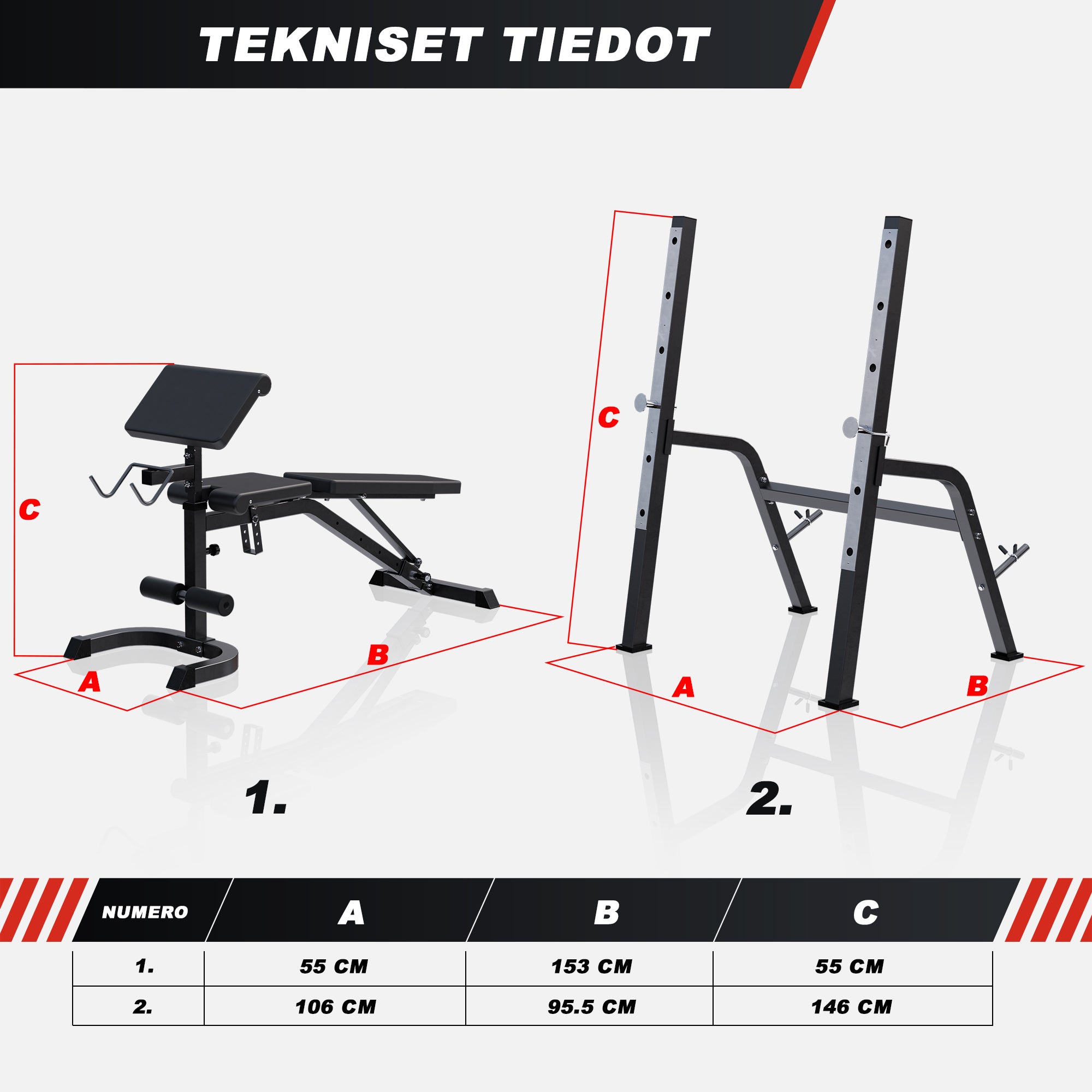 Säädettävä 5-in-1 treenipenkki, valkoinen